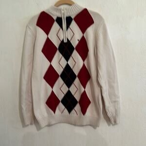 Tommy Hilfiger Vintage Long Sleeve Black Maroon and Tan Argyle Sweater Size L